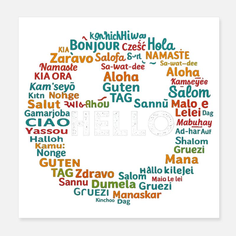Commencez par Hello Different World Language Learning Poster 20 x 20 cm