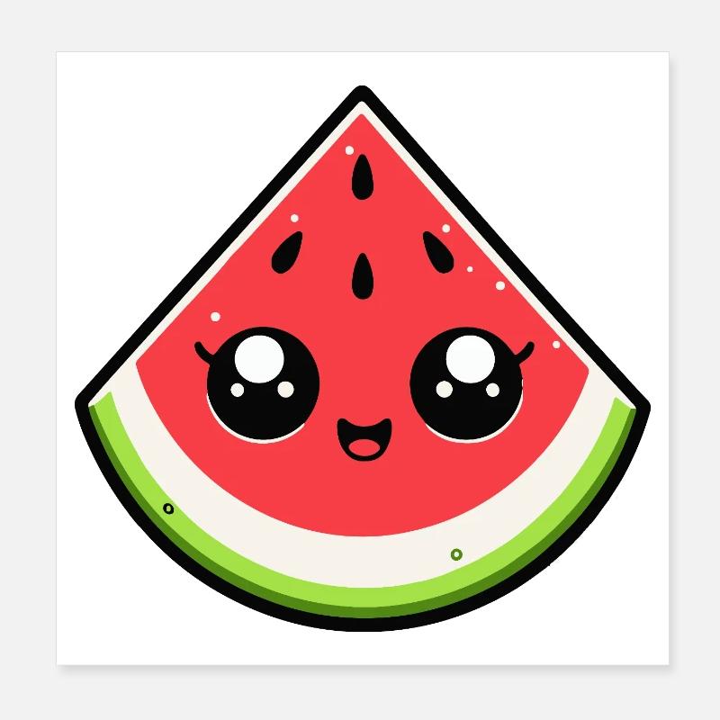Kawaii Wassermelone Lächelnde Scheibe Poster 20x20 cm