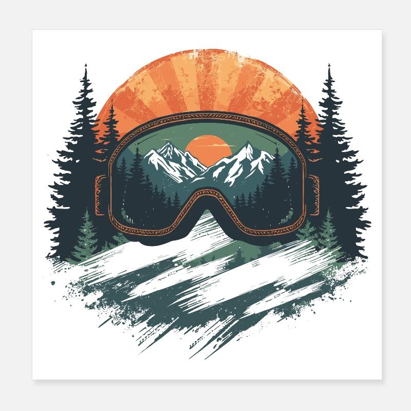 Lunettes de ski coucher de soleil Poster 20 x 20 cm