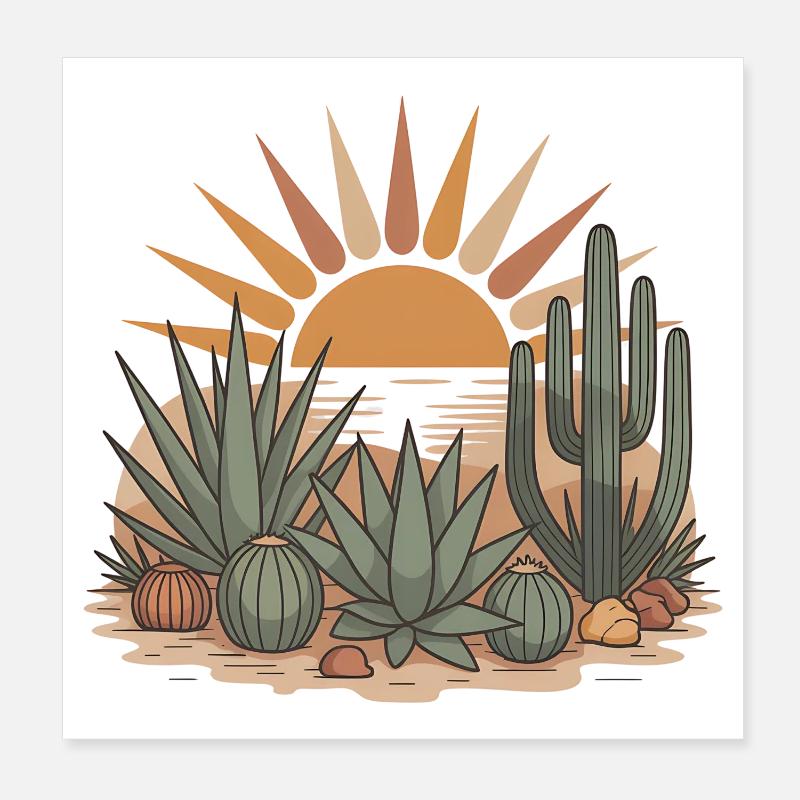 Boho Nature Cacti Poster 8" x 8" (20x20 cm)