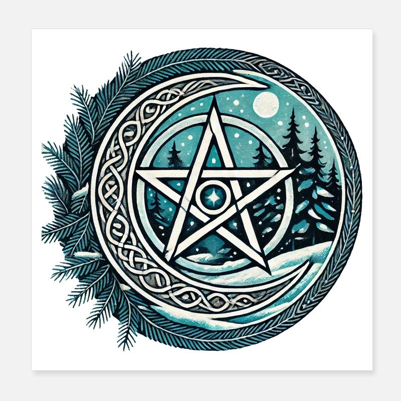 Mondschein-Wald-Pentagramm Poster 20x20 cm