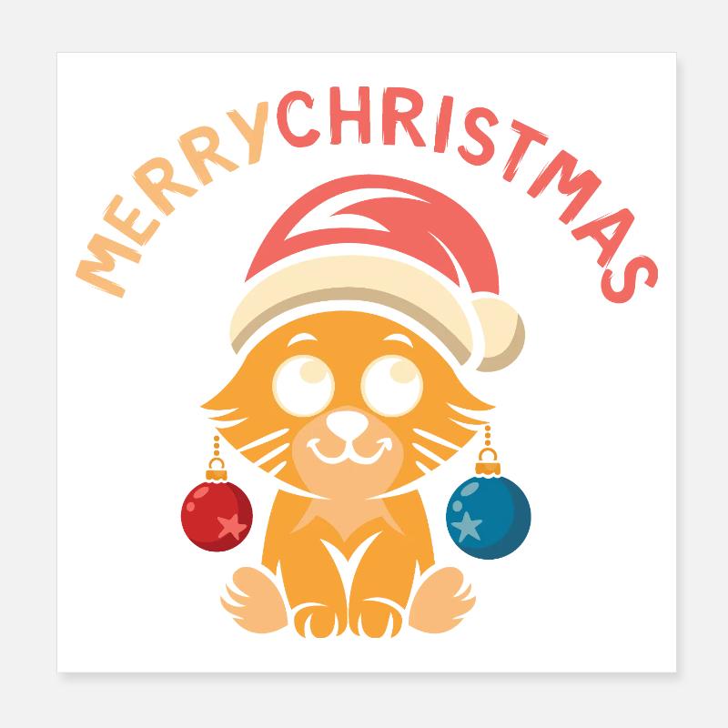 Chat de Noël mignon avec chapeau et boules de Noël Poster 20 x 20 cm