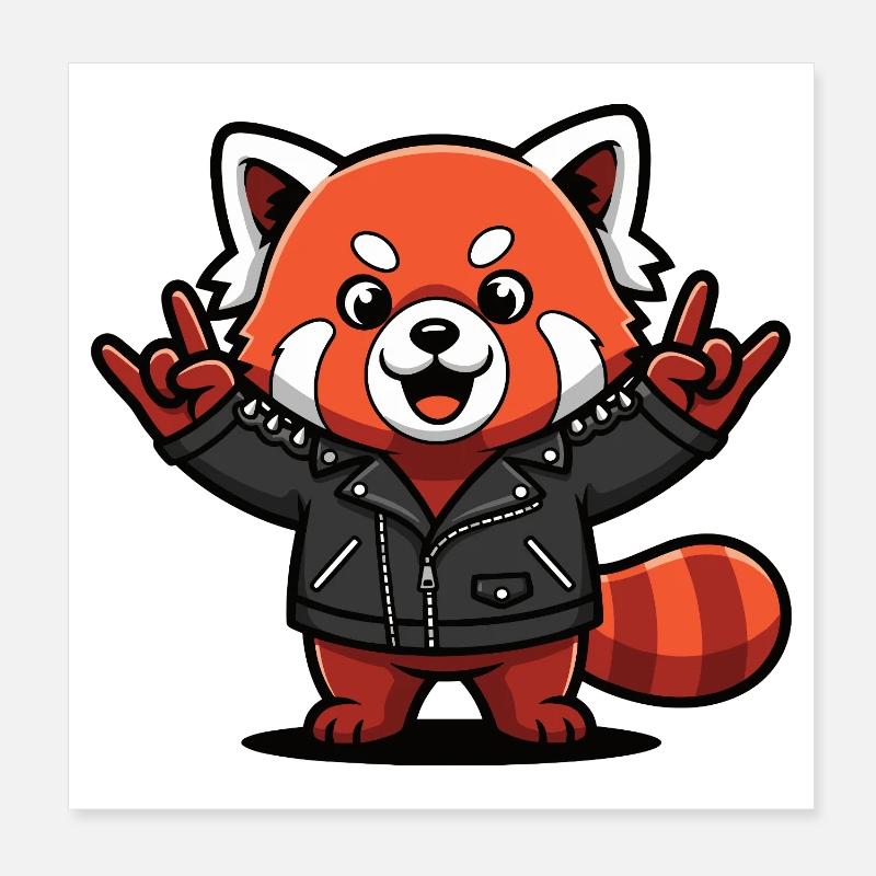 Roter Panda in Lederjacke Poster 20x20 cm