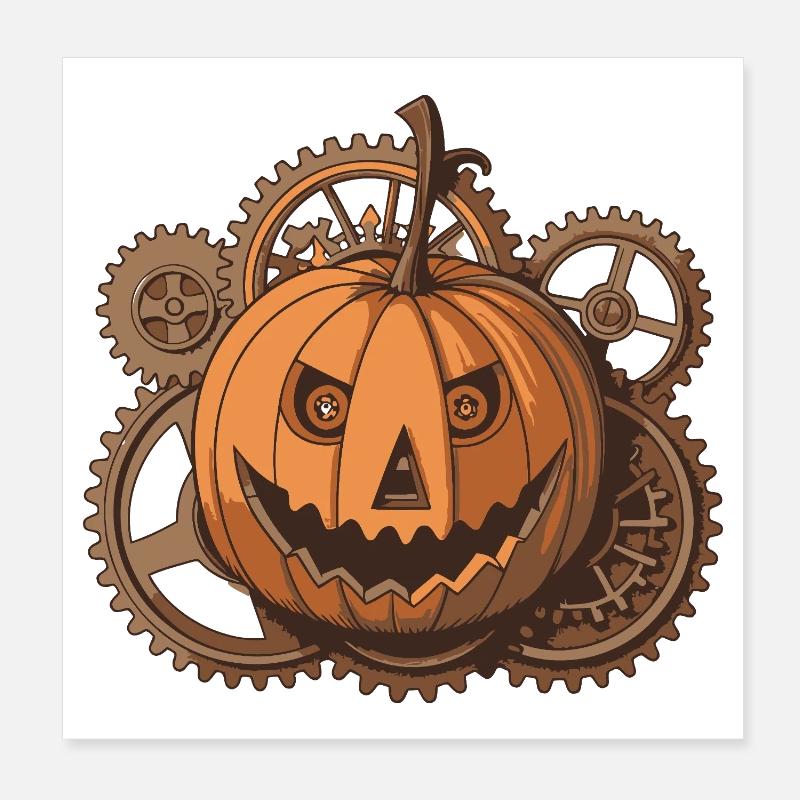 Pumpkin Steampunk Mechanical Gear Poster 8" x 8" (20x20 cm)
