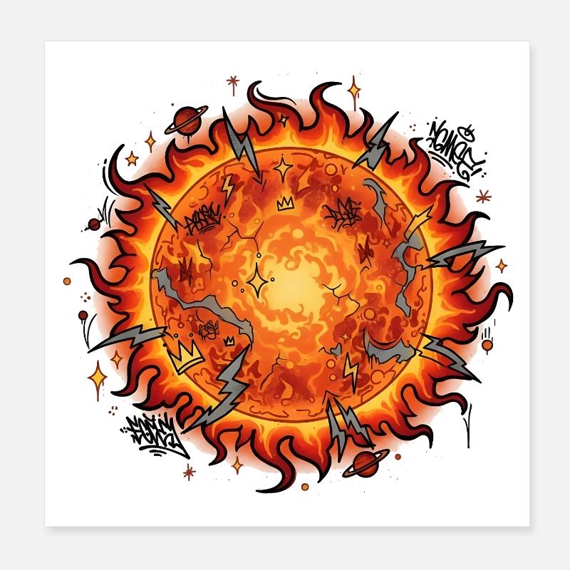 Flaming Sun Ball Explosion Poster 8" x 8" (20x20 cm)