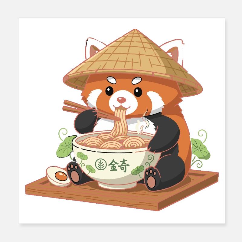 Panda Ramen mit Strohhut Poster 20x20 cm