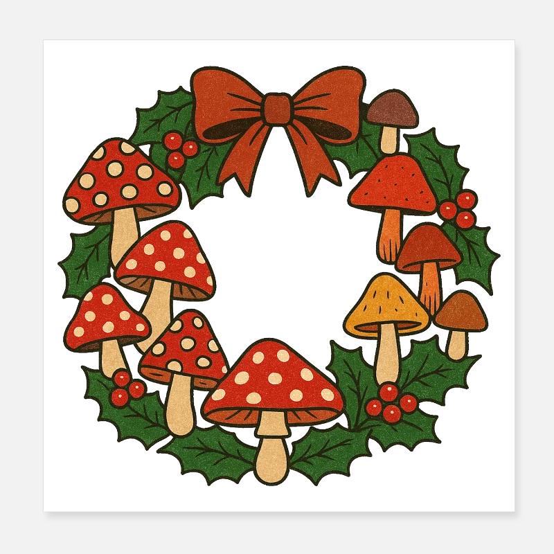 Couronne de champignons charme des vacances Poster 20 x 20 cm