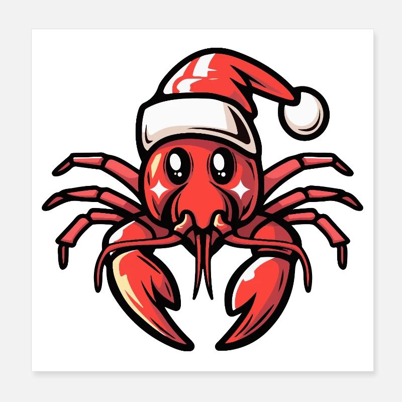 Lobster Crab Christmas Poster 8" x 8" (20x20 cm)
