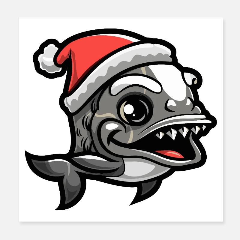 Noël de poisson piranha Poster 20 x 20 cm
