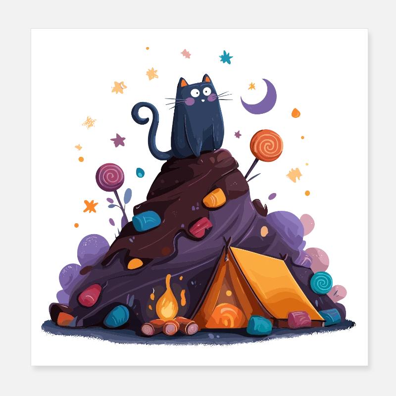 Cat camp at the volcano Poster 8" x 8" (20x20 cm)