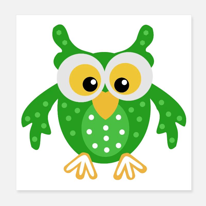 Green Owl with Dots Poster 8" x 8" (20x20 cm)