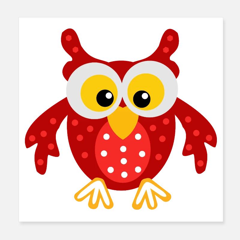 La chouette rouge aux points Poster 20 x 20 cm