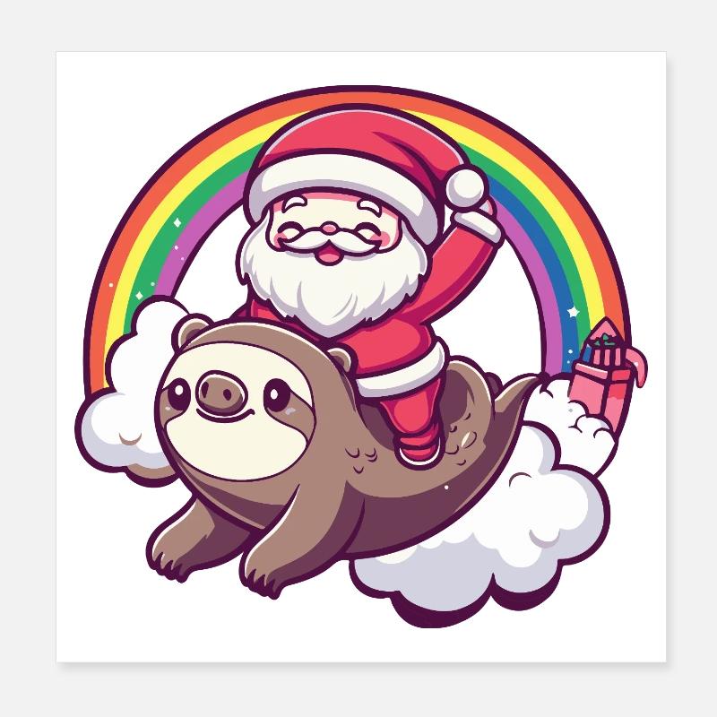 Faultier Weihnachtsmann Weihnachten Poster 20x20 cm