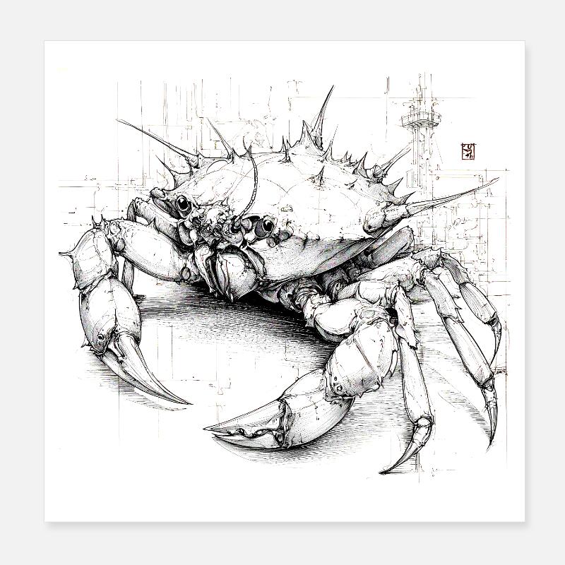 Gloomy Mechanical Crab Illustration Poster 8" x 8" (20x20 cm)