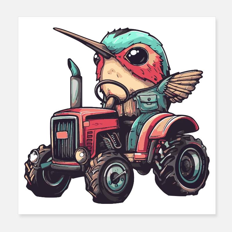 Hummingbird Bird Tractor Farmer Poster 20 x 20 cm