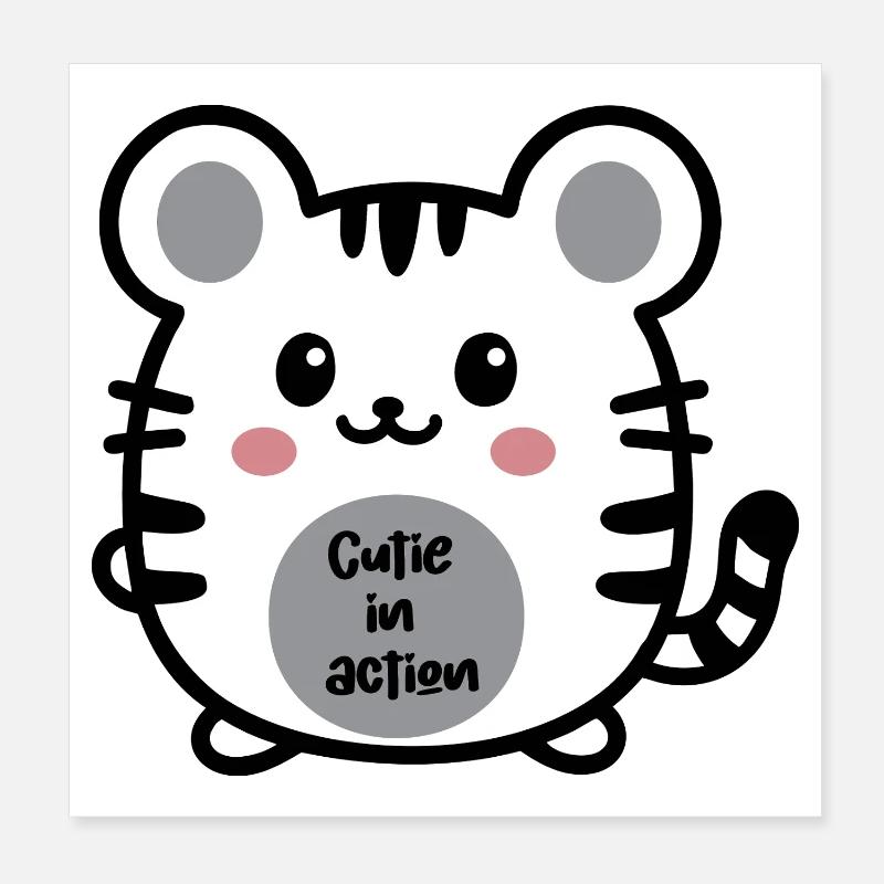 Kawaii Tiger Cutie in Action Poster 20x20 cm
