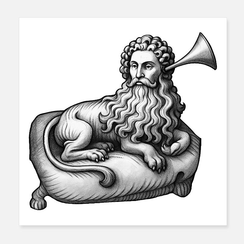 DEAF LION MAN - black & white Poster 20 x 20 cm