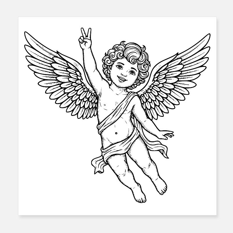 Fröhlicher Friedens-Engel mit Peace-Zeichen Poster 20x20 cm