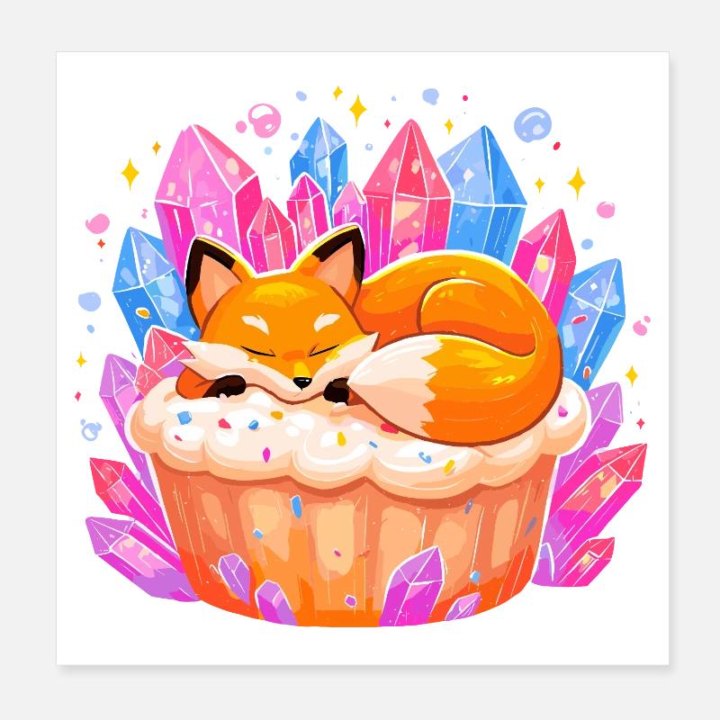 Sleeping fox in crystal cupcake Poster 8" x 8" (20x20 cm)
