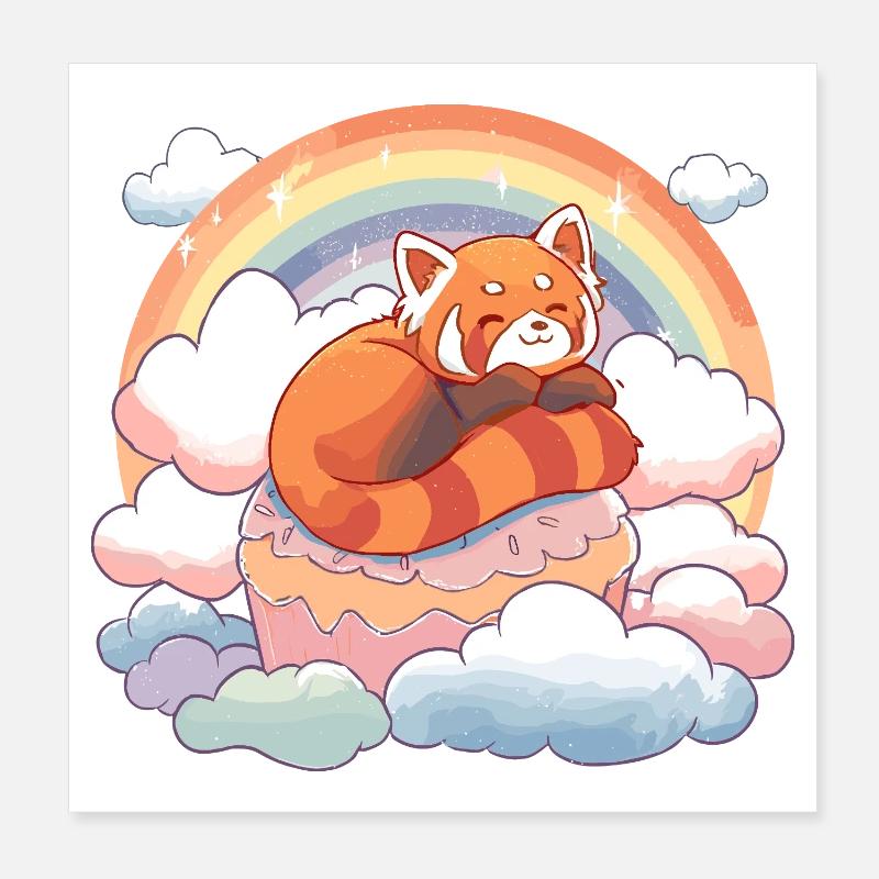 Rot Panda im Regenbogen-Wolkenkuchen Poster 20x20 cm