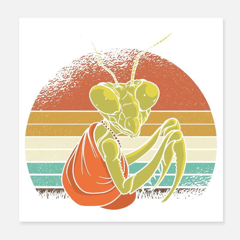 Mantis dans un coucher de soleil rétro Poster 20 x 20 cm
