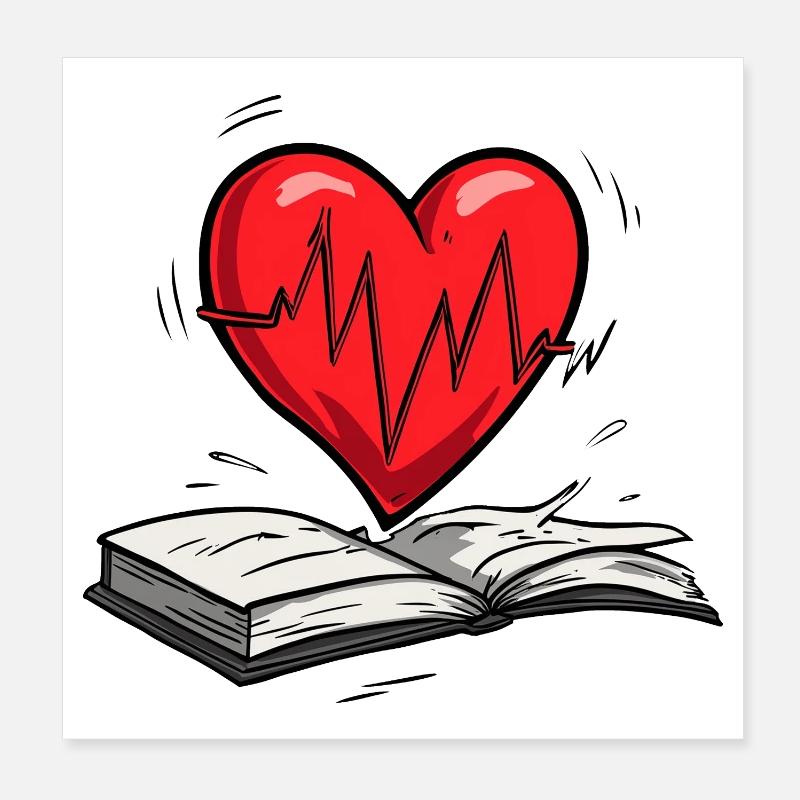 Beating Heart Shaped Book Pulse Design Poster 8" x 8" (20x20 cm)