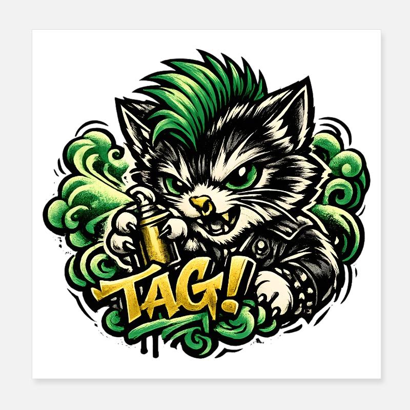 Graffiti agressif de chat Poster 20 x 20 cm