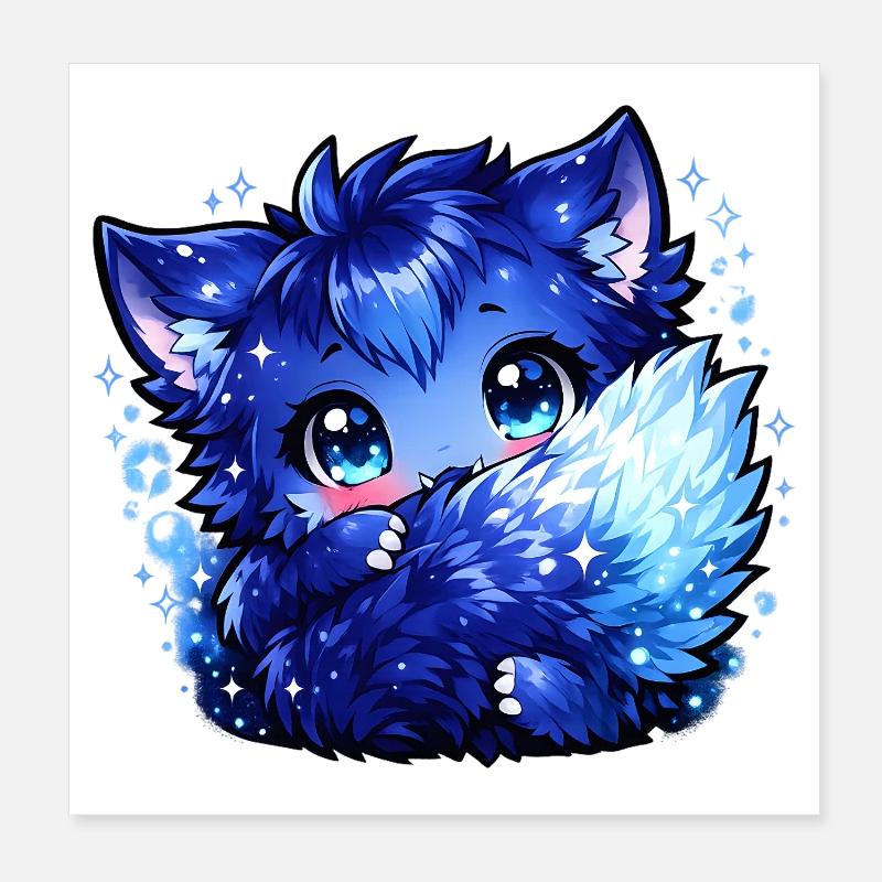Blauer Eisfuchs Chibi-Design Poster 8" x 8" (20x20 cm)
