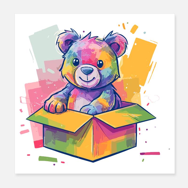 Regenbogenbär im Karton Poster 20x20 cm