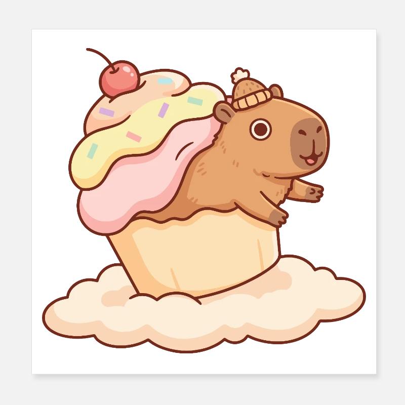 Motif sucré de cupcake capybara sur nuage Poster 20 x 20 cm