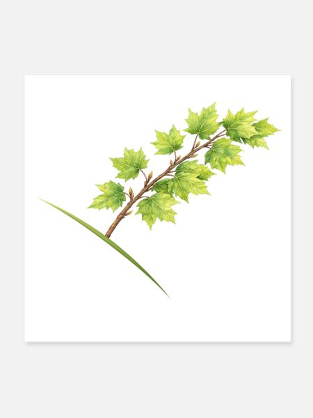 Leaf Branch Maple - Watercolor - Poster 8" x 8" (20x20 cm) - white - Front