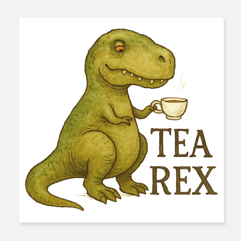 Tea Rex: Watercolor Dino Tea Time Poster 8" x 8" (20x20 cm)