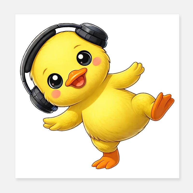 Un canard mignon avec des écouteurs dansant musique techno Poster 20 x 20 cm