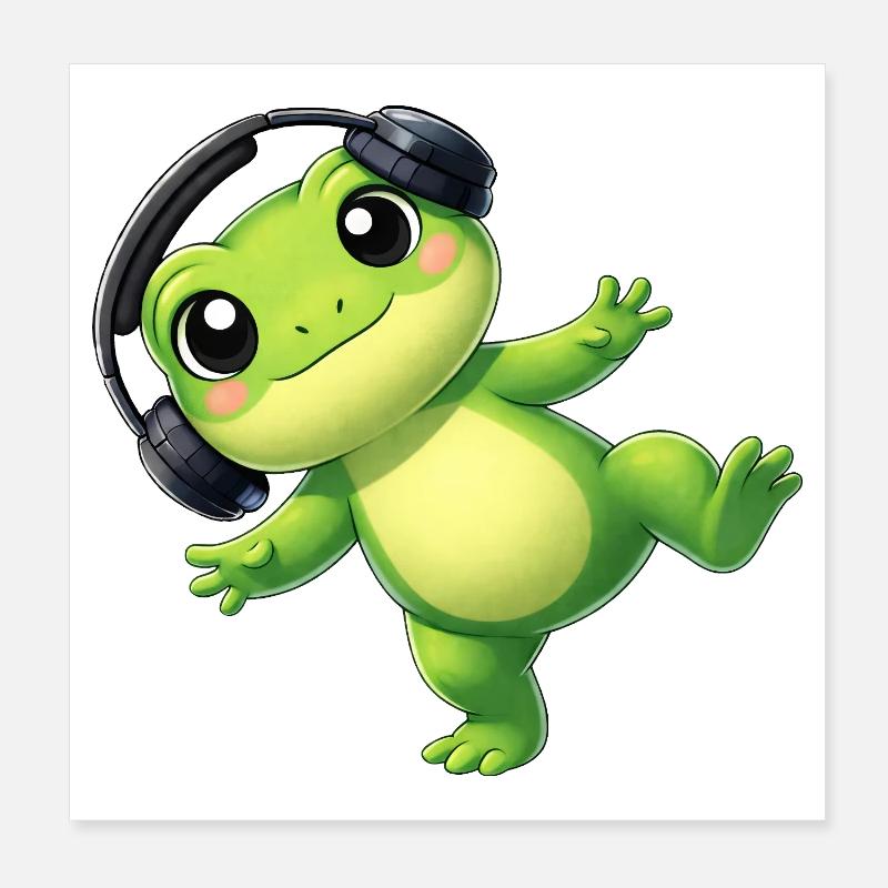 Süßer Frosch Kröte Unke mit Kopfhörern Tanzen Tech Poster 20x20 cm