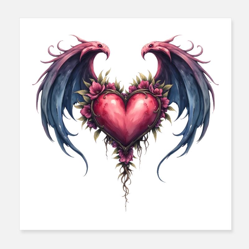 Cœur fleuri ailé Poster 20 x 20 cm