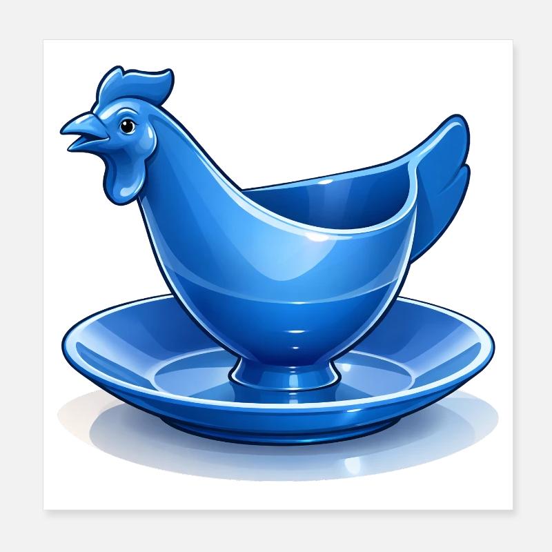 Blauer DDR Eierbecher Huhn Fanart, Ostalgie Poster 20x20 cm