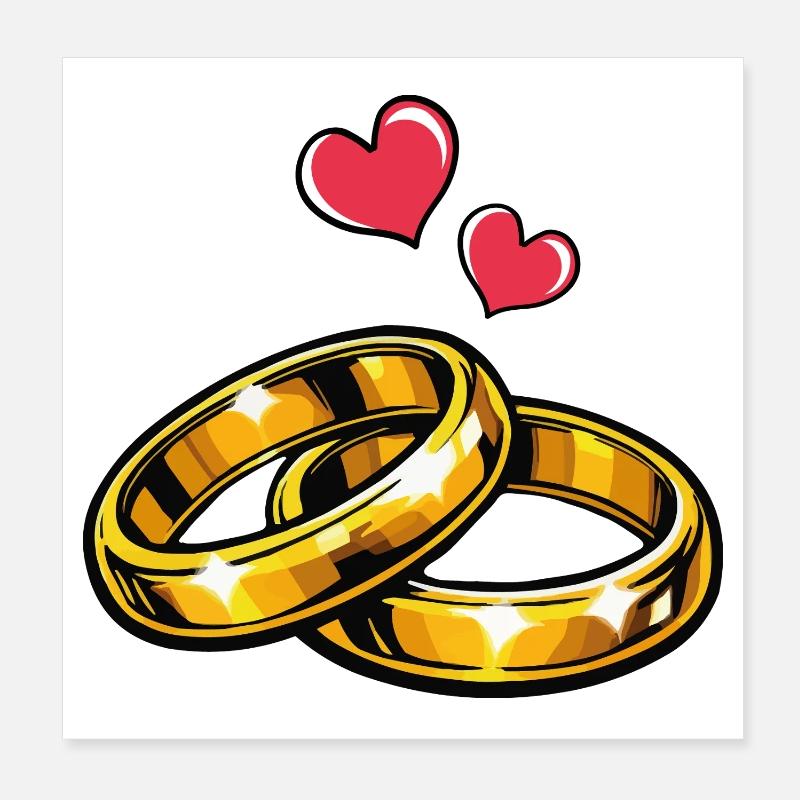 Golden Wedding Rings with Hearts Poster 8" x 8" (20x20 cm)