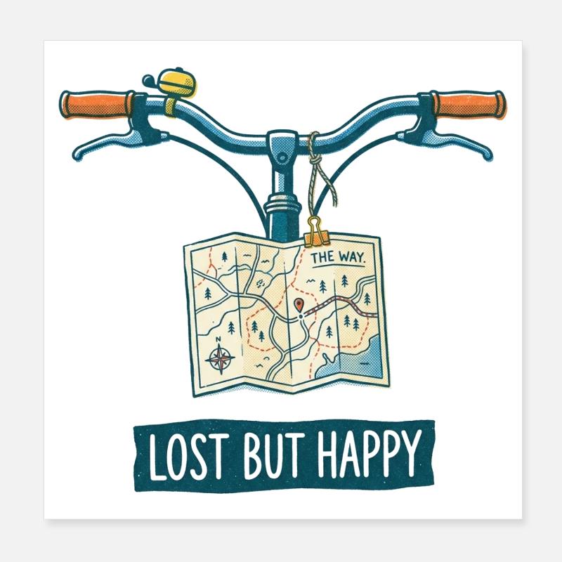 Art de vélo Risograph perdu mais heureux Poster 20 x 20 cm