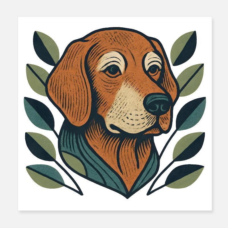 Beagle im Blattzweig Stil Poster 20x20 cm