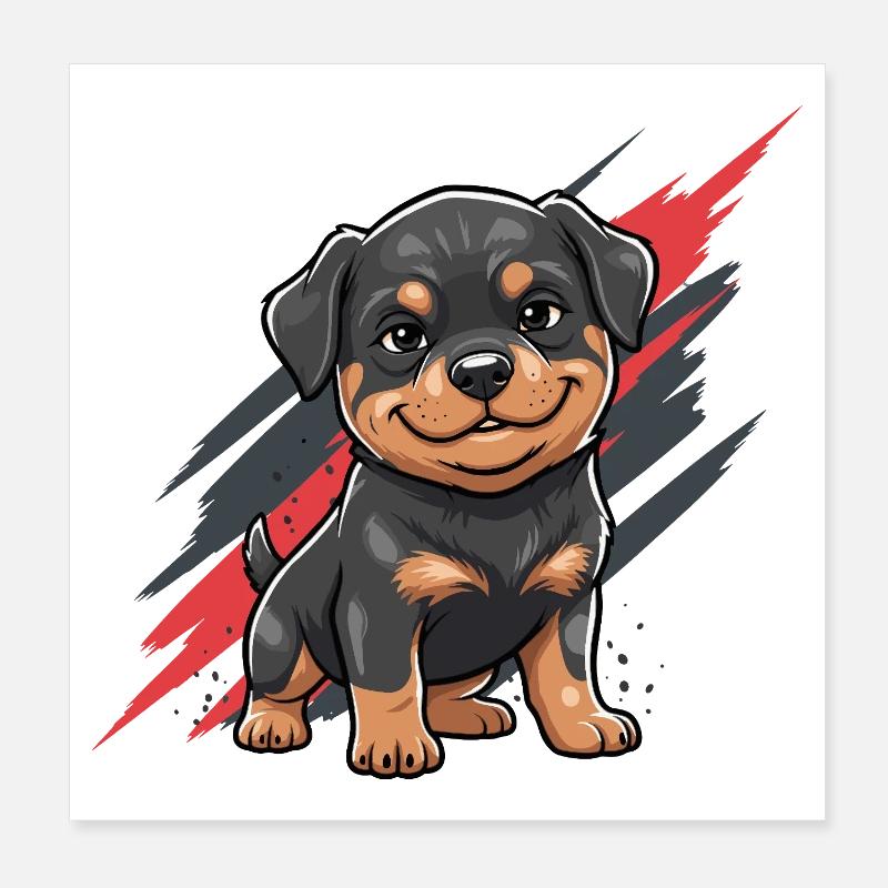 Dessin animé câlin de Rottweiler chiot Poster 20 x 20 cm