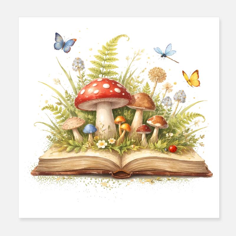 Magisches Buch mit Wald Illustration  Poster 20x20 cm