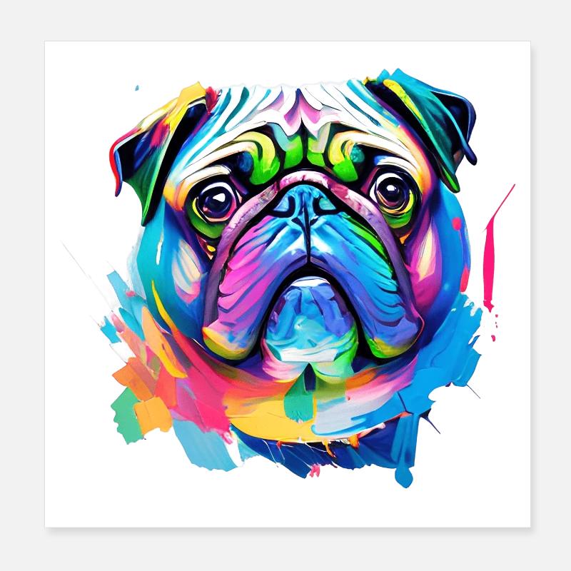 Art aquarelle coloré du visage de chien Poster 20 x 20 cm