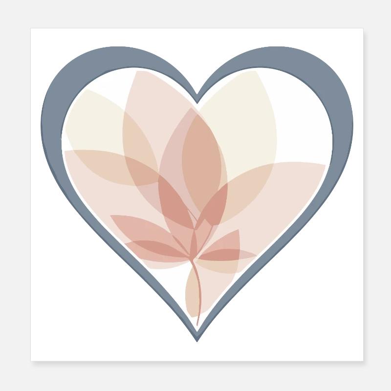 Pastel heart with leaf overlay Poster 8" x 8" (20x20 cm)