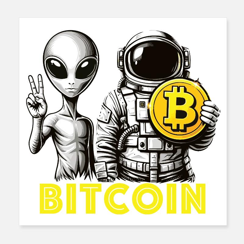 Bitcoin Alien Astronaut Crypto vers la Lune Poster 20 x 20 cm