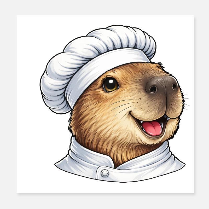 Dessin animé mignon du Chef Capybara Poster 20 x 20 cm