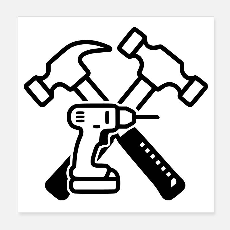 Tool Hammers Drills Outline Poster 8" x 8" (20x20 cm)
