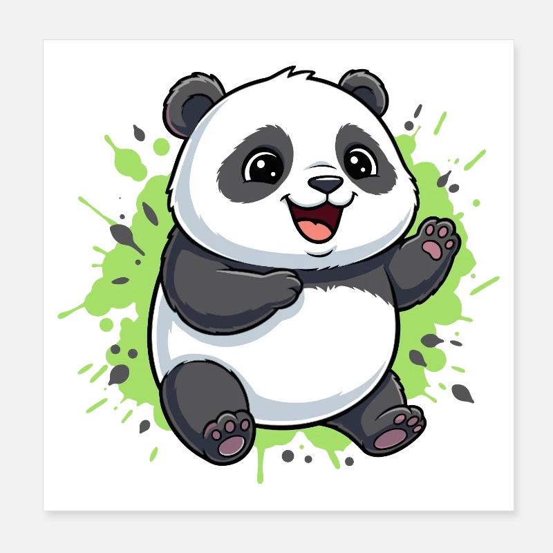Fröhlicher Panda Splash Poster 20x20 cm