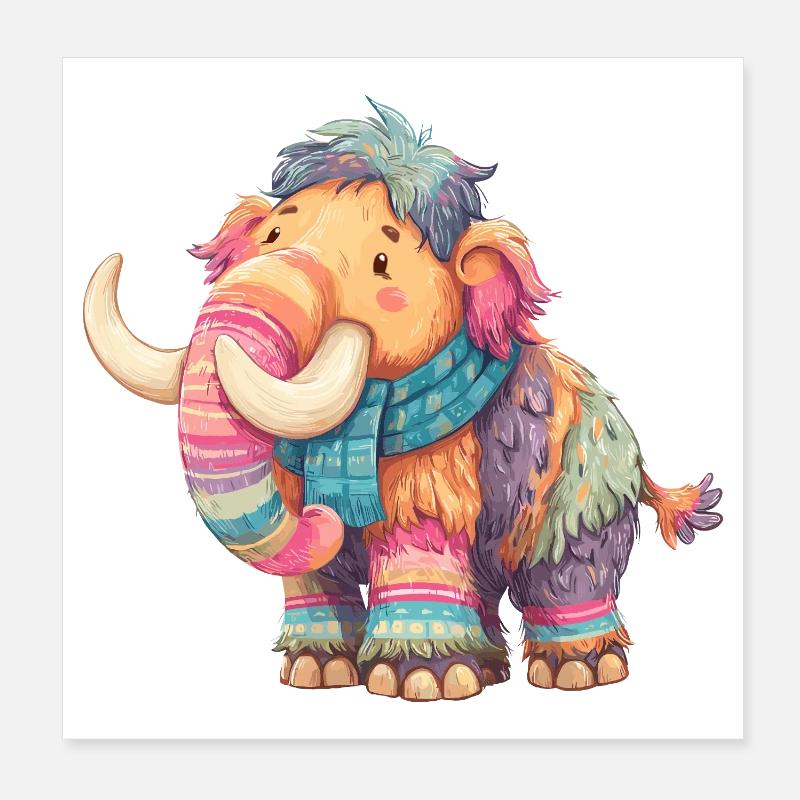 Buntmammut mit Schal Poster 20x20 cm