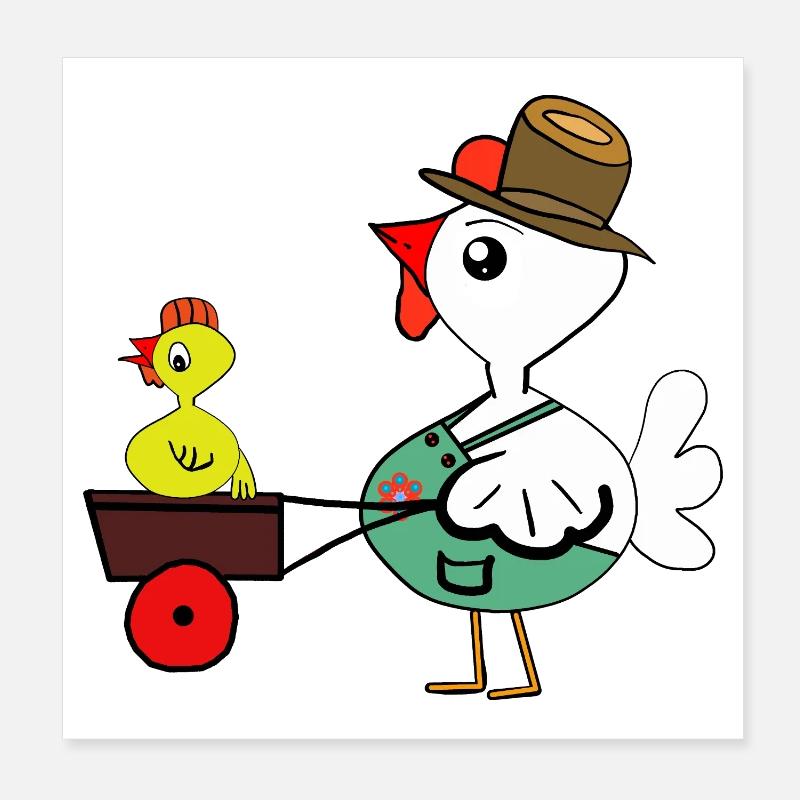 Poulet dans la ferme Poussins poulets Fermier Poster 20 x 20 cm