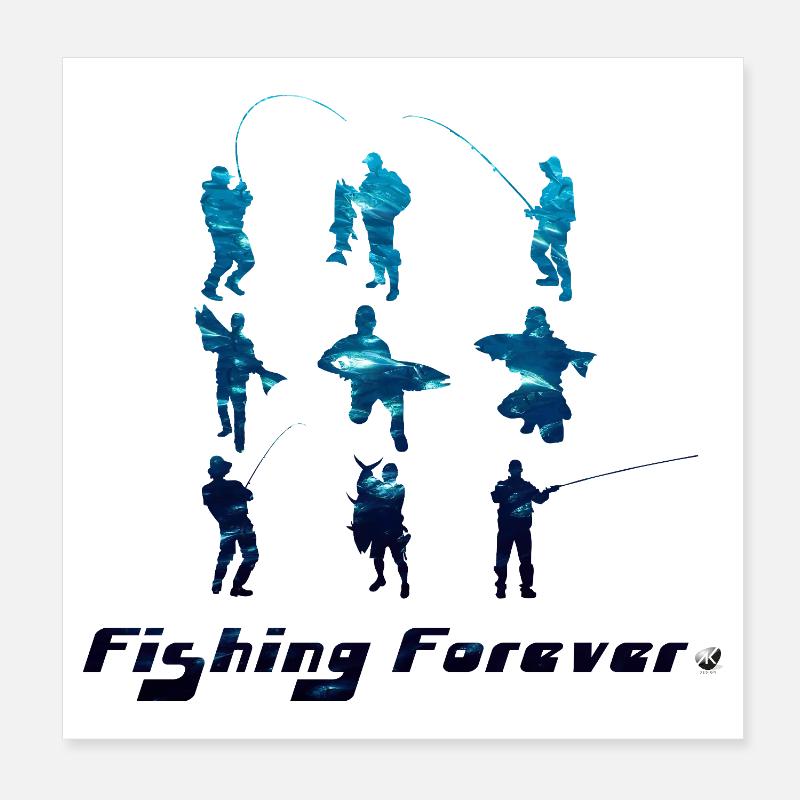 Silhouettes du pêcheur Pêchent pour toujours Poster 20 x 20 cm